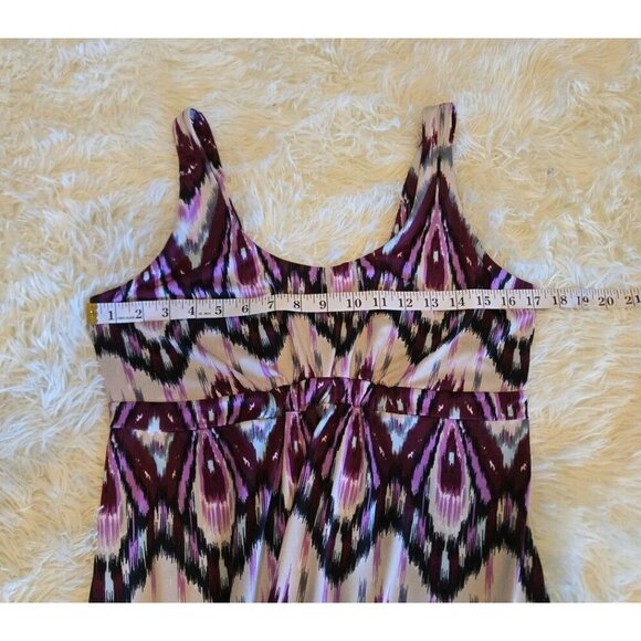 Neesha Dress Maxi Sleeveless Smocked Tie-dye Ikat Purple Pink Satiny Med Large - Picture 3 of 8